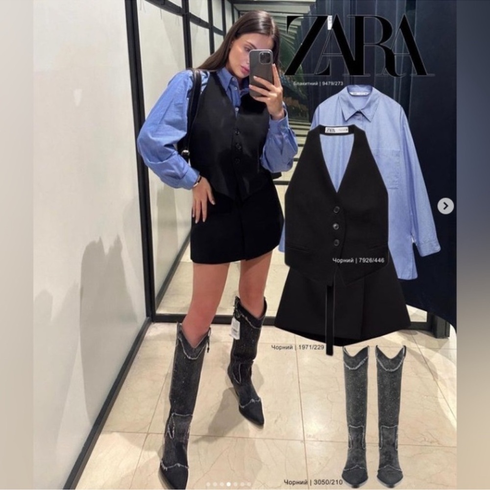 Zara Rhinestone Denim Cowboy Boots - Picture 10 of 10